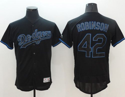 Dodgers #42 Jackie Robinson Black Fashion Flexbase Authentic Collection Stitched MLB Jersey - Click Image to Close